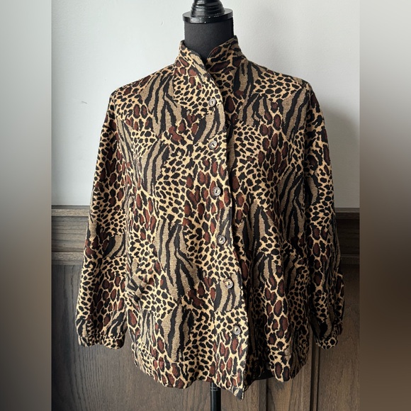 TanJay Petites brown tan  Animal Print Jacket medium - Picture 2 of 9